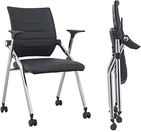 Fällbar kontorsstol med hjul bekväm De stol med armstöd rullbara lädersittplatser för hem och kontor 2-pack svarta konferensstolar t för vardagsrum och träning
