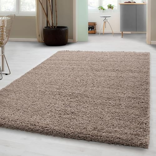 Carpetsale24 Shaggy Hochflor Teppich 80x150 cm Beige weich flauschig modern einfarbig Ideal für Flur oder Kinderzimmer für Wohnzimmer Schlafzimmer Flur