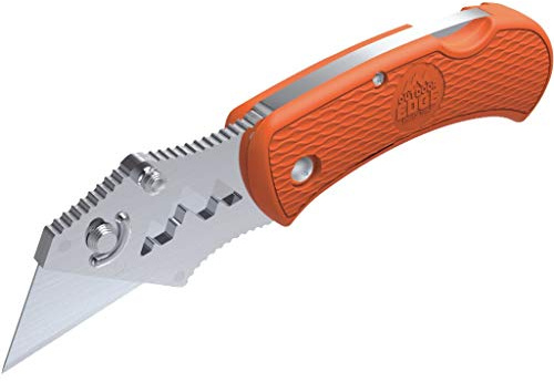 OUTDOOR EDGE BOA - Folding Utility Razor Blade Box Cutter Knife with Ergonomic Polymer Handle and Pocket Clip (Orange, 3-Blades)