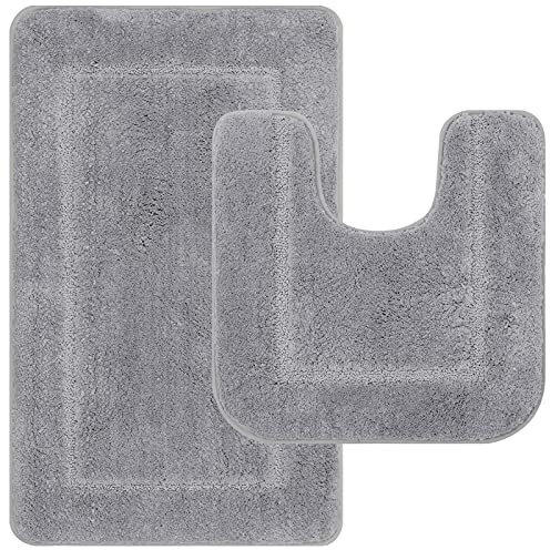 Pauwer Badematten und WC Vorleger Microfaser Weiches Badteppich badvorleger rutschfest Waschbar Badezimmerteppich Set(Grau, 53 x 86 cm + 50 x 50 cm)