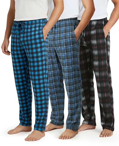 Real Essentials 3 Pack: Men's Fleece Pajama Pants Loungewear Soft Pj Bottoms Sleepwear Pockets Set 4-M