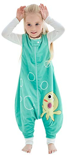 COOKY.D Saco de Dormir Unisexo Sin Mangas para Recién Nacidos Niño Niña con Cremallera con Pies Lindo Niños Ropa de Cama Manta Portátil,5-6 Años,Pescado Verde