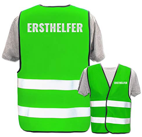 Bedruckte Warnwesten mit ISO-Leuchtstreifen * Standard- oder Reflex-Druck * Erste Hilfe und Brandschutz, Begriff:Ersthelfer (Reflektierend), Farbe + Größe:Neon Grün (XL/XXL)