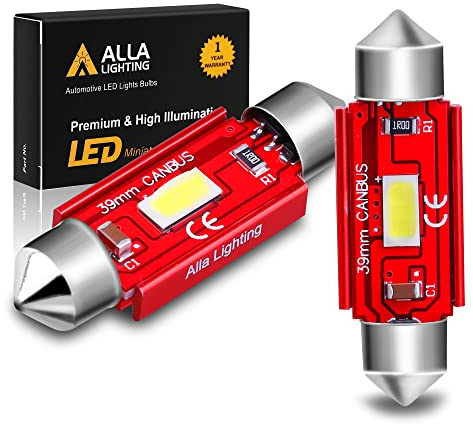 Alla Lighting 6411 6418 LED Lights Bulbs 800lm Xtreme Super Bright Festoon DE3425 Replacement for License Plate, Interior Map Dome Trunk Vanity Mirror Glove Box Lights, 6000K Xenon White