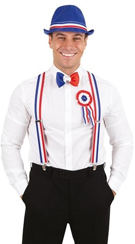 PTIT CLOWN - 56010 - Bretelles Réglables avec Clips - Largeur 3,5cm - Bleu, Blanc, Rouge - Pour Carnaval, Cosplay, Halloween, Fêtes Costumées, Soirées à Thèmes - Unisexe