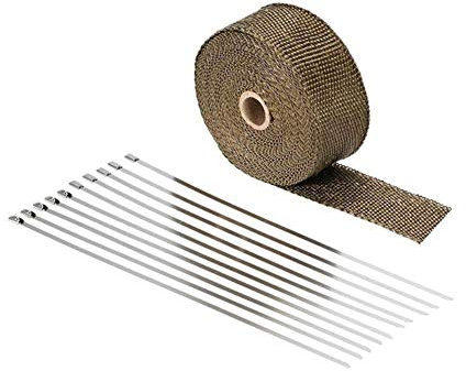 Hitzeschutzband Auspuffband, Motorrad hitzeschutzband 10M mit Kabelbinder für Fächerkrümmer Thermoband Krümmerband mit 10 pieces Kabelbinder für Fächerkrümmer Thermoband Krümmerband (Braun-10M)