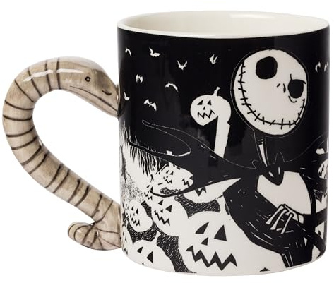 Silver Buffalo Disney Tim Burton's Nightmare Before Christmas Jack Skellington and Moonlight Snake 3D Sculpted Handle Ceramic Mug, 20 Ounces