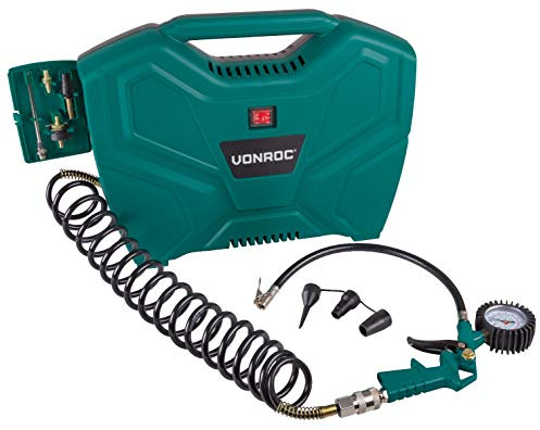 VONROC Bärbar kompressor 1100W - 8 bar - oljefri 180 l/m - Inkl. 11st tillbehör