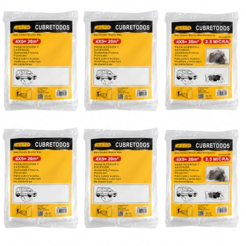 HUSL SALVALLUVIA CUBRETODO PLÁSTICO ESTÁNDAR, EXTRA FUERTE PAÑO IMPERMEABLE, PROTECTOR PARA CUBRIR MUEBLES, PARA TAREAS DE PINTURA (4x5M-3 Piezas)