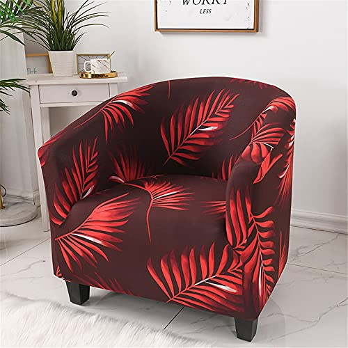 Highdi Sesselschoner Sesselüberwurf mit Elastisch Stretch Husse, Club Chair Einsitzer Schonbezug Sofabezug mit hoher Dehnung Sessel für Clubsessel Loungesessel Cocktailsessel (Rote Blätter)