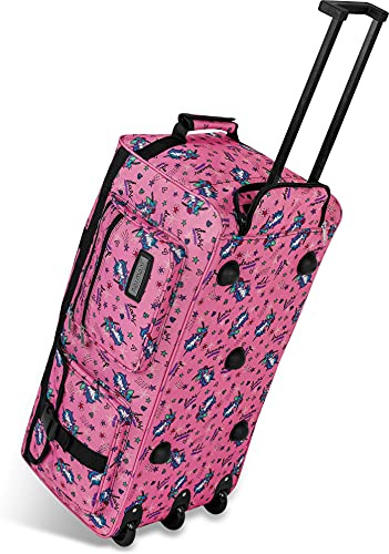Leichte XXL Reisetasche mit 3 Rollen 80 Liter Volumen Robust wasserabweisend reißfest leicht zu reinigen Einhorn Pink 80 Liter