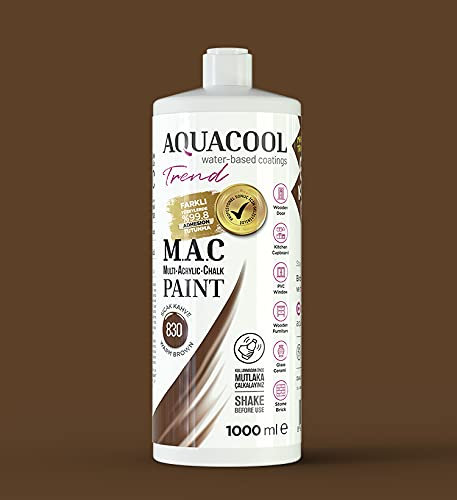 Happy Woody AquaCool - Pintura acrílica mate de secado rápido para uso en interiores y exteriores en muebles, madera, plástico, vidrio, cerámica, piedra (1000 ml, marrón cálido 830)