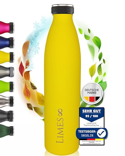 Limes 8 Thermosflasche Edelstahl 1L [HEIß & KALT] – 5-fach vakuumisolierte Trinkflasche – Auslaufsichere & kohlensäuregeeignete Isolierflasche für Alltag, Sport & Outdoor (12h warm, 24h kalt)