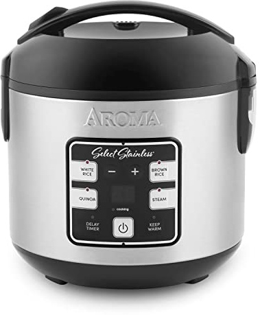 AROMA® Select Stainless® Rice Cooker, 4-Cup (Uncooked) / 8-Cup (Cooked), 2 Qt, Stainless Steel Inner Pot, Multicooker, Steamer, Stainless Steel, ARC-914SBDS