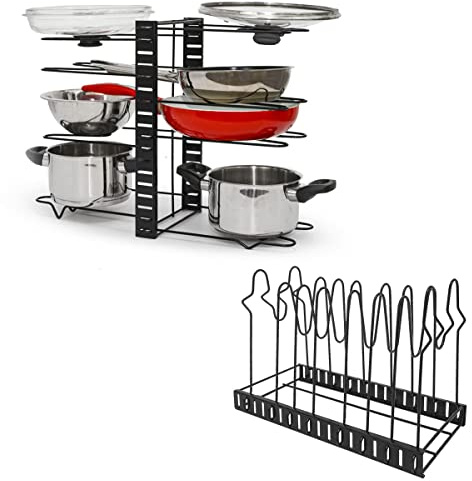 MAKLIK Pfannen Regal mit 8 Ablagen - Deckel Organizer Küche Zubehör - Topf Organizer Schrank Schubladen Ordnungssystem Küchen Organizer Pfanne Trennwand Kochtopf Deckel Halterung Aufbewahrung Küche