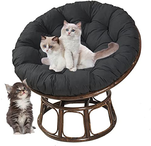 SRHWBF Papasan Kissen Sitzkissen Im Freien Hängesessel Kissen Krabbeldecke Für Rattan Hängeschaukel Ei Hängesessel für Drehsessel Korbsessel Balkonstuhl (NUR Kissen) (Black Ø120cm/47.2 in)