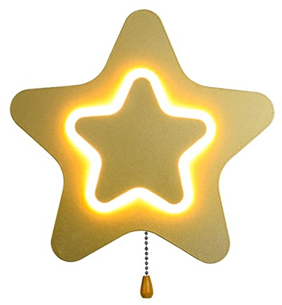 QJUZO LED Kinderzimmer Wandleuchte Mit Schalter, Kreative Fünfzackige Stern-Wandlampe 3000/4500/6000K Nachttischlampe, Modern Innen Acryl Wandbeleuchtung Für Schlafzimmer Flur Wohnzimmer, 14W,Gold
