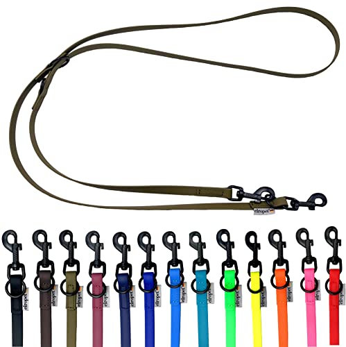 Biothane Hundeleine kleine Hunde/große Hunde verstellbar 2m / 2,40m / 2,80m / 3,50m / 5m schwarzer Haken (2,40m X 16mm, Olivegrün)