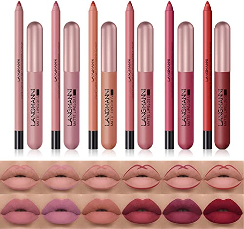 Lucidalabbra Set Trucchi, MKNZOME 12 Colori Matte Lip Gloss Rossetto Lunga Durata Make Up Tinta Labbra Rossetto Liquido Impermeabile Professionale Kit Regalo Trucchi Donna (12 colori)