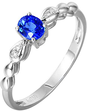 Epinki Echtgold Schmuck Trauringe Weißgold 18K Au750 Frauen, Saphir Solitärring Blau 0.43ct 4 Klaue Diamantring Au750 Weiß Gold mit Diamant, Gr.66 (21.0)