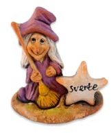 ARTESANÍA ALLA Figura Decorativa Bruja Escoba 100% Hecha a Mano (Lila, Suerte)