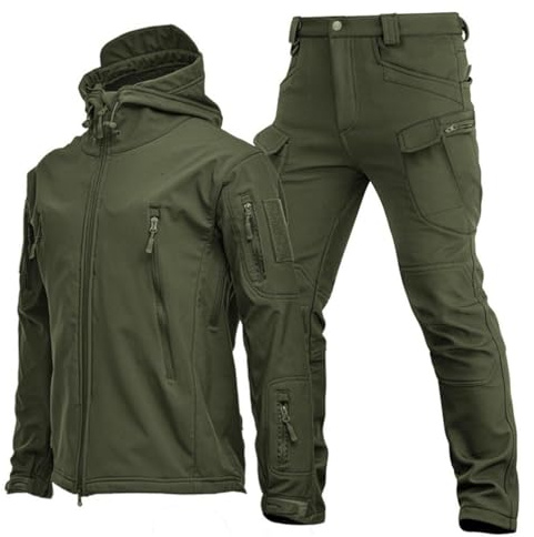 RVUEM Tuta Uniforme Militare Mimetica Tute Softshell Militari Giacca E Pantaloni Tattici da Uomo Set di Tute da Combattimento Militari Impermeabili Vestito di Vestiti Militari,Verde,S