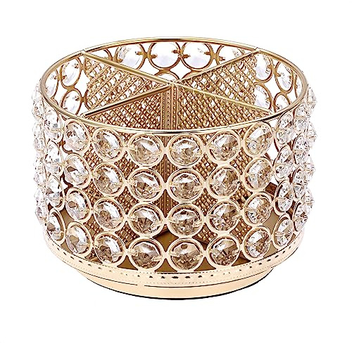 BTSKY Crystal 360 Grad drehbarer Schreibtisch-Organizer, dekorative Aufbewahrungsbox mit 4 Fächern, glitzernder Metall-Make-up-Pinselhalter, elegante Aufbewahrungsbox, Heimdekoration, Geschenk für