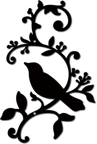CREATCABIN Metal Bird Wall Decor Birds on The Branch Art Iron Wall Signs Hanging Metal Ornament Sculpture Leaves for Balcony Garden Home Living Room Decoration Outdoor Indoor Gifts Black 11.8x7.8Inch