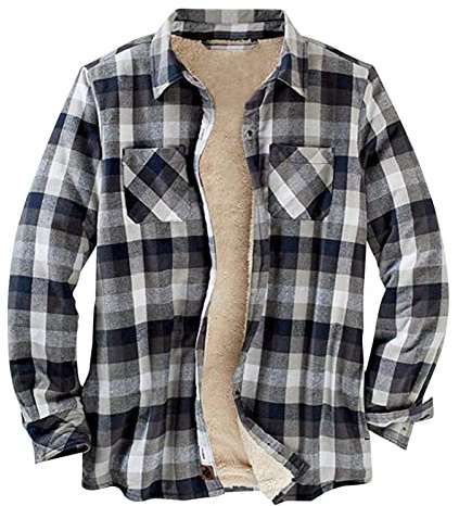 Duohropke Camicia da uomo a quadri, in flanella, per il tempo libero, per il boscaiolo, con fodera in pile, con tasca sul petto