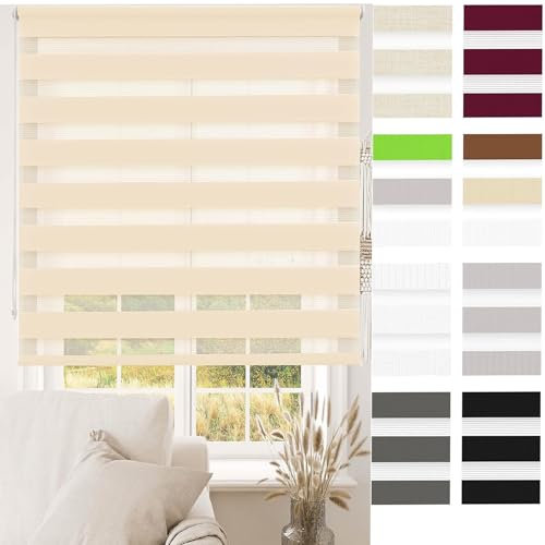 Verdunklungsrollo Thermorollo 120 x 300 cm Höhe Stufenlos Verstellbar Thermorollo Fensterrollo Seitenzugrollo mit Bohren Klemmfix für Fenster, Beige