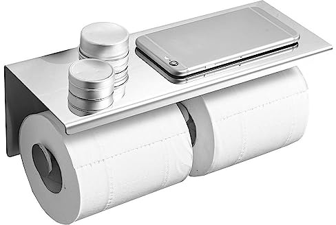 Toilettenpapierhalter mit Telefonablage, Wandmontage, Edelstahl, Taschentuchspender für Badezimmer (Doppelrolle, Silber)