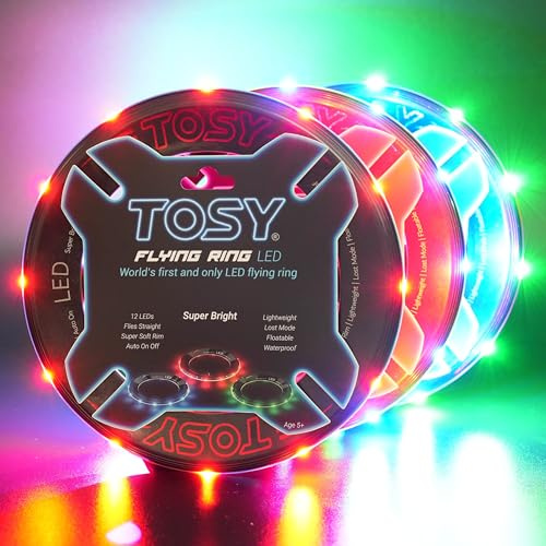 TOSY Flying Ring – 12 einfarbige LEDs, 3er-Pack, superhell, Lost-Mode, Auto-Aufleuchten, sicher & weich, wasserdicht, leichtes Spielzeug für Pool, Strand & Camping