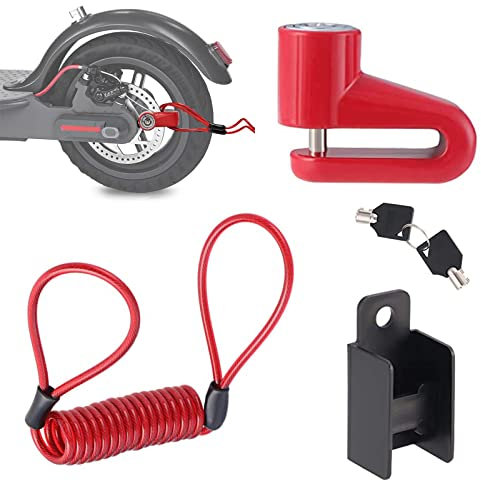 Blocco Freno Moto Rosso, Bloccadisco Disco Antifurto Acciaio, Blocca Freno Scooter, Scooter Bloccadisco a Disco, con Corda di Promemoria, per Moto, Veicoli Elettrici, Biciclette