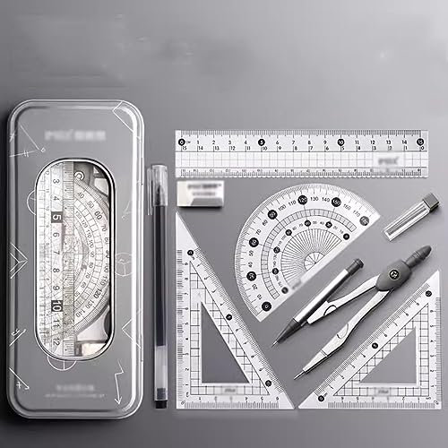 Zirkel Mathe-Geometrie-Kit-Set, 8-teilig mit Aufbewahrungsbox, Schülerbedarf, Zeichenkompass, inklusive Winkelmesser, Linealen, Kompass, Bleistiftspitzer, Minenminen, Bleistift, Radiergummi Geometriez