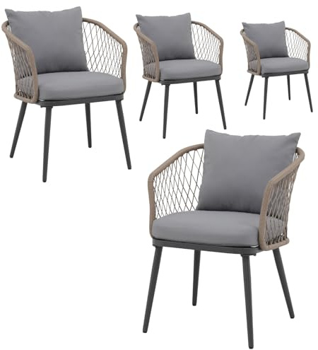 OC Orange-Casual Patio Dining Chair, All-Weather Wicker Outdoor Dining Chair Set of 4, Rattan Armchair Seating with Cushion, for Porch, Backyard, Garden, Pool, Taupe Wicker & Gray Cushion