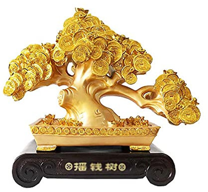 LeGDOr Kristall-Edelsteinbaum, Goldener Kupfer-Geldbaum, Kristall-Glücksbaum, Heimbüro-Dekoration, Kristall-Glücksbaum, Feng Shui, glückverheißender Baum, 14,96 Zoll, Feng Shui Bonsai
