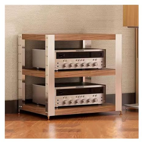 Projektorständer Projektorhalter Mehrstöckiger Audio-Rack-Verstärkerschrank, schwarzer Walnuss-Farbverstärker-Schrank, Massivholz-Rack, Lautsprecher-Rack, Audio-Schrank Lautsprecher Ständer (Color :
