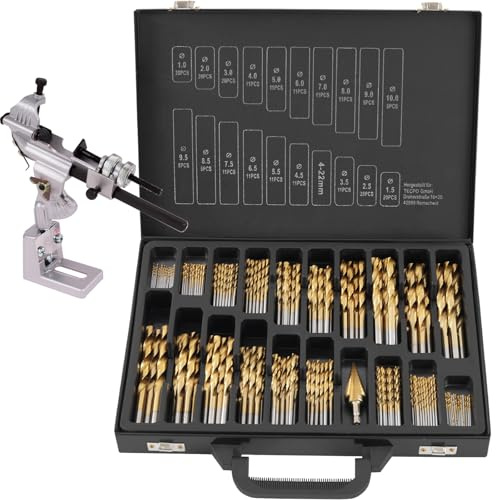 TECPO HSS Spiralbohrer Titan nitriert, 231-tlg. Ø1-10 mm mit Bohrer Schärfgerät