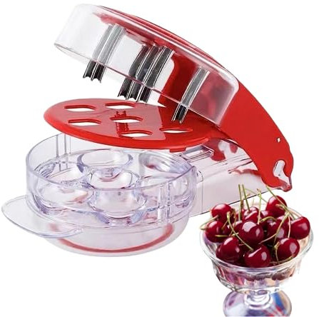 Cherry Pitter Tool PitRemover,Cherries Seed Remover 6 AtTime,Olive Pitter Tool,Cherry Pit Remover Toolfor Kitchen, Cake Shop, Fruit Salad (Red)