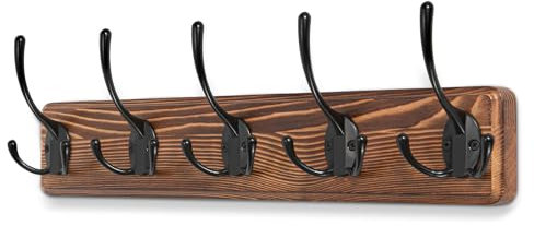 ZUIMENG Garderobenhaken Holz, Hakenleiste Kleiderhaken Wand mit 5 haken, Wandgarderobe Hölzerner Garderobenleiste für Flure, Badezimmer, Schlafzimmer (Braun)