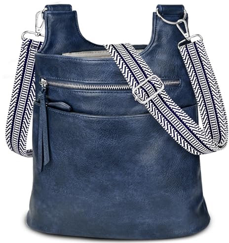 TEUEN Umhängetasche Damen Mittelgroß, Stylische PU Leder Crossbody Bag Groß Handtasche für Frauen Schultertasche Breiter Gurt mit Quasten-Reißverschluss und Mehreren Fächern ＆ 4 Kartenschlitz