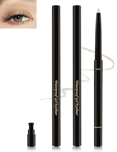 2Pcs Gold Glitter Gel Eyeliner, Crème Smooth Kajalstift Wasserfest, Langanhaltend Wischfest Eyelinerstift mit Anspitzer, Metallic Shimmer Eye Shadow Liner, Hypoallergen Augen Makeup für Ältere Frauen