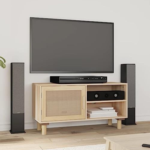 LIANGDONFC tv Board、lowboardTV-Schrank Braun 80x30x40 cm Massivholz Kiefer und Natur-RattanGeeignet für Vorhangfassaden, Wohnräume und Büros