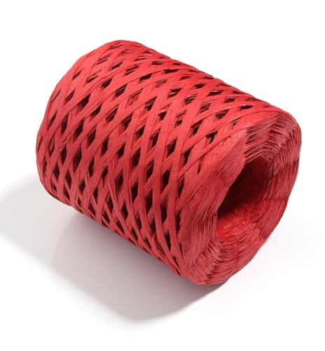 Wisafory 200 m Bastband Bunt Papierbänder Raffia Paper Schnur Geschenkband Papier Bindfäden Häkeln Bast Band für DIY Basteln Geschenkverpackung Weben Weihnachten Dekoration Rot