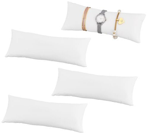 PH PandaHall 4pcs Coussins montre Bracelet Longs Oreillers Bijoux 23x8cm Coussin en Velours Blanc pour Présentoir de Montre
