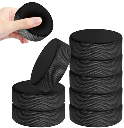 OMYOPY 6 Pack Ice Hockey Pucks with Reusable Mesh Bag, Rubber Street Hockey Puck Balls for Practicing and Classic Training, Diameter 3, Thickness 1, 6 oz, Official Regulation, Black