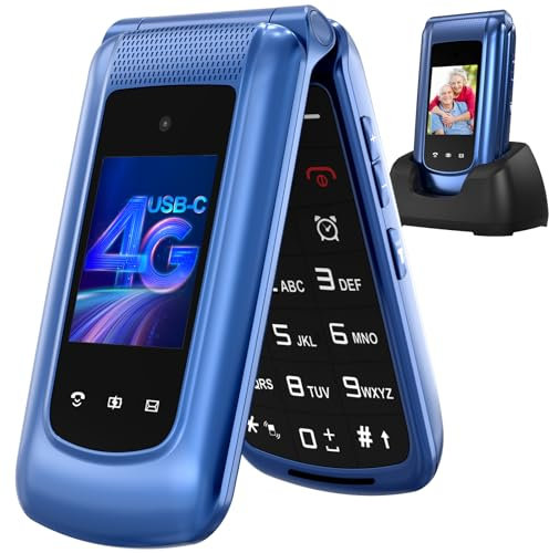4G Klapphandy Seniorenhandy mit Großen Tasten Handy, Dual-SIM Flip Mobiltelefon mit Ladestation | SOS Notruffunktion | Kurzwahl | Taschenlampe | FM-Radio | 2,4+1.77 Zoll Dual Farbdisplay | Blau