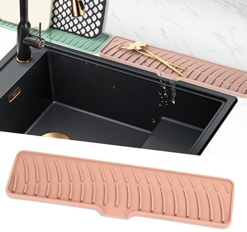 Volminex Silikondroppmatta, smal barmatta, droppmatta, porslin för diskbänk, halkfri diskbänk, stänkskydd, torrmatta, platsbesparande för kök, diskbänk, badrum (rosa, 42 cm)
