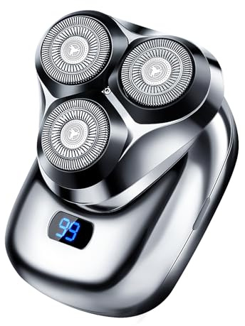 Elektrisk minirakapparat, bärbar rakapparat, män, elektrisk, USB, trådlös elektrisk rakapparat, 3D-roterande 3 rakhuvuden, skäggtrimmer, LED-rotationsrakapparat, djuprengöring shaver män (silver)