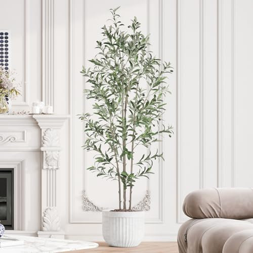 Dripex 7FT Artificial Olive Tree Large Faux Silk Olive Plant Lifelike Fake Tree for Home Office Indoor Decor (Style 4)